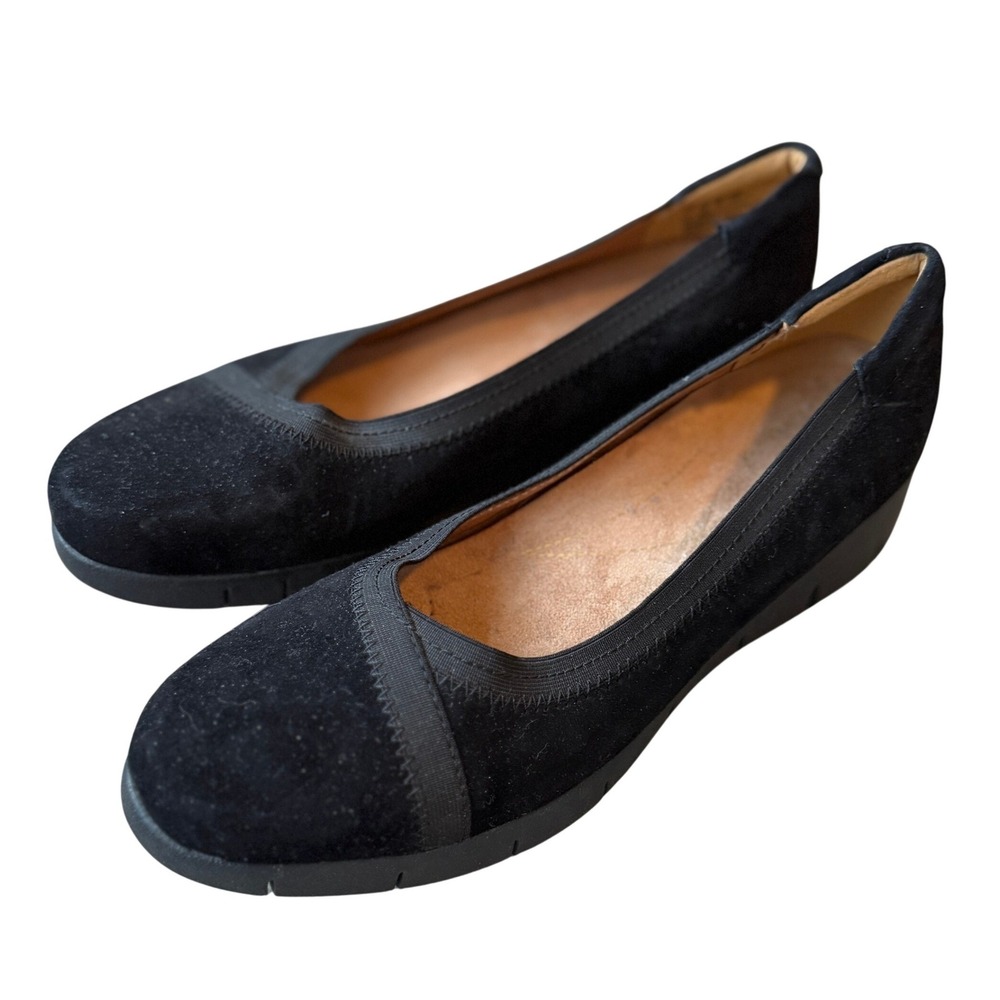Clarks Sharon Dolly Womens Black Suede Slip On Wedge Loafers Shoes 26131115